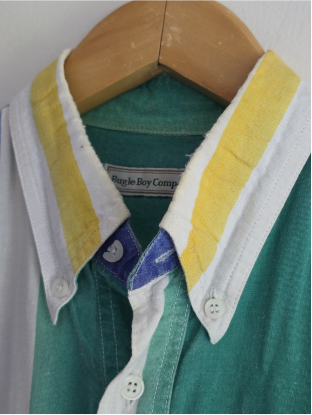 Vintage 90s Bugle Boy Multi Color Vertical Striped Short Sleeve Shirt Medium - Picture 3 of 9